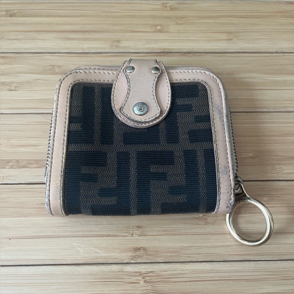 Fendi Logo Leather and Fabric Wallet